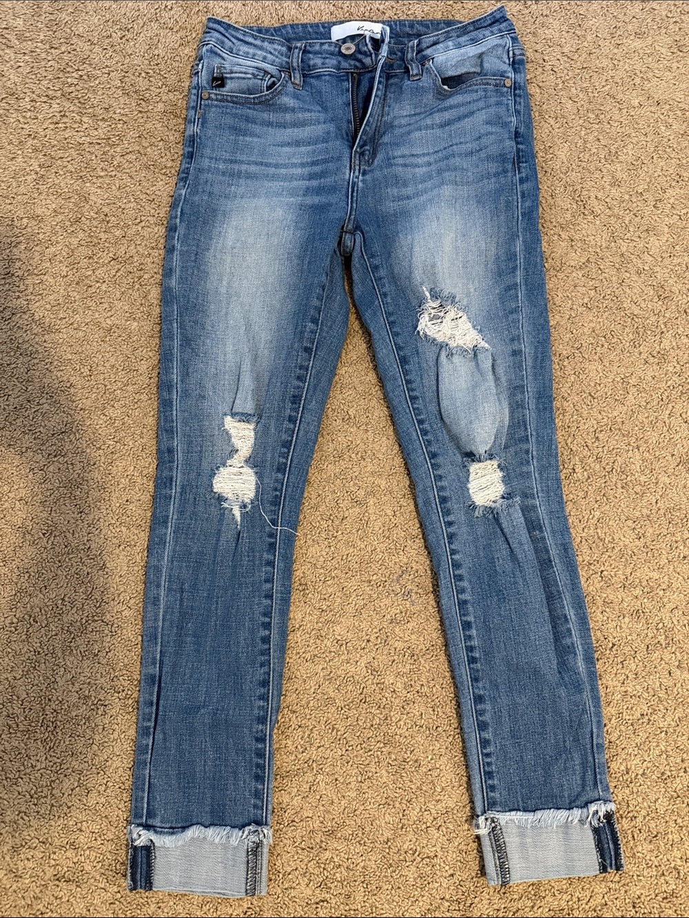 KanCan Blue Distressed Skinny Jeans with Rolled Raw Hem